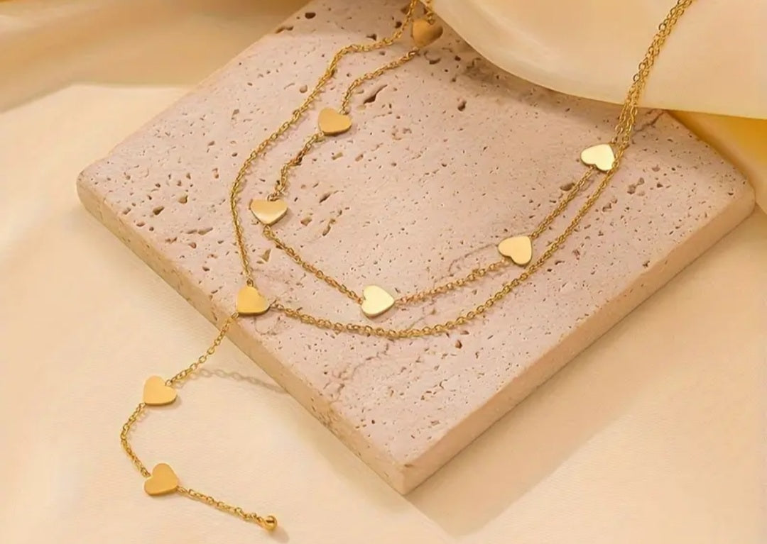 Collier Léa double coeur doré