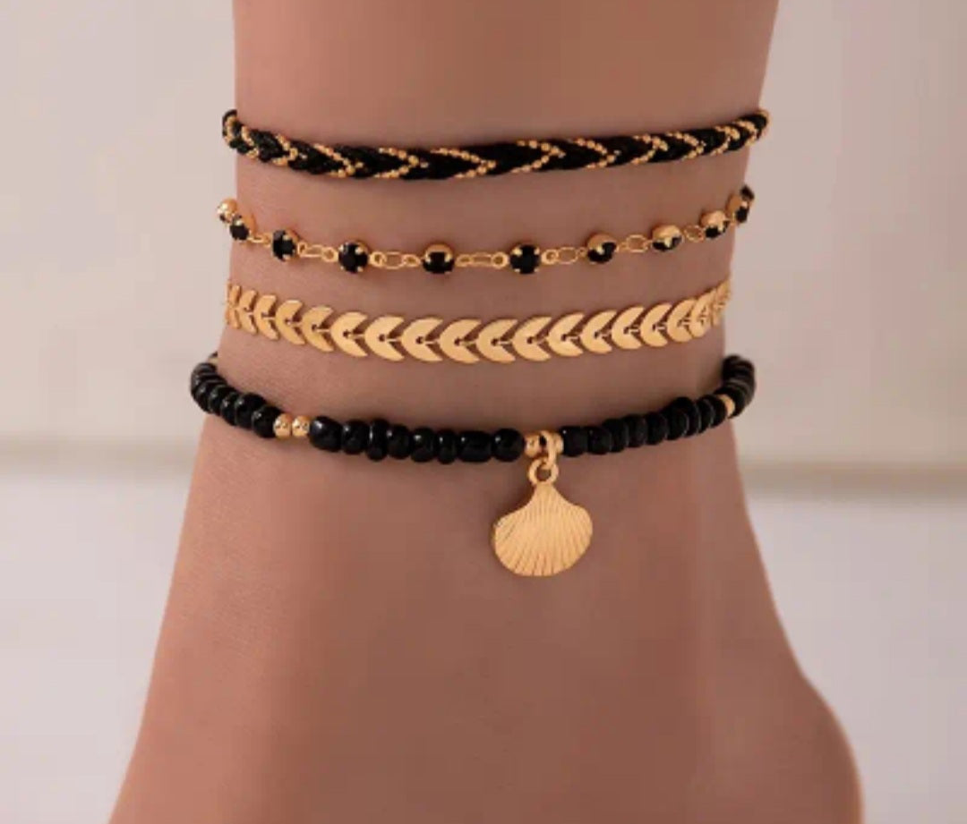 Ensemble Maya 4 bracelets doré/noir