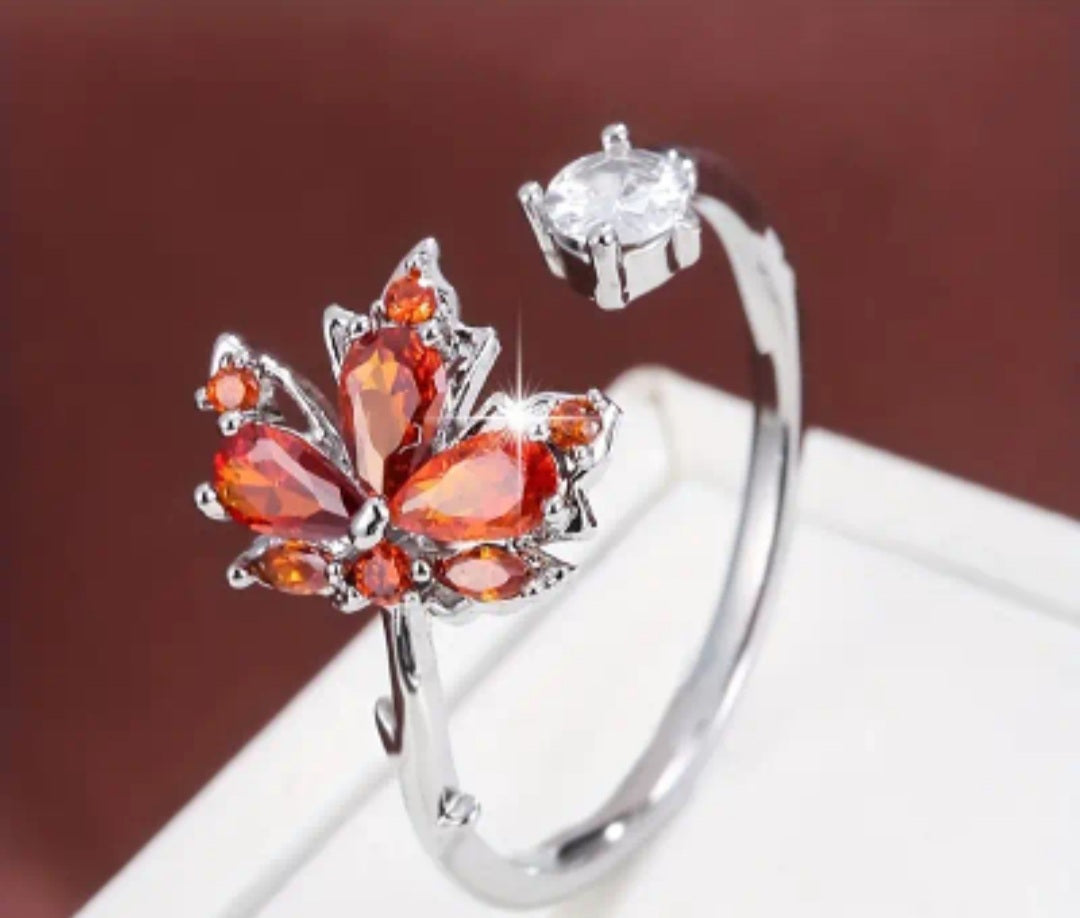 bague Olivia feuille strass argenté