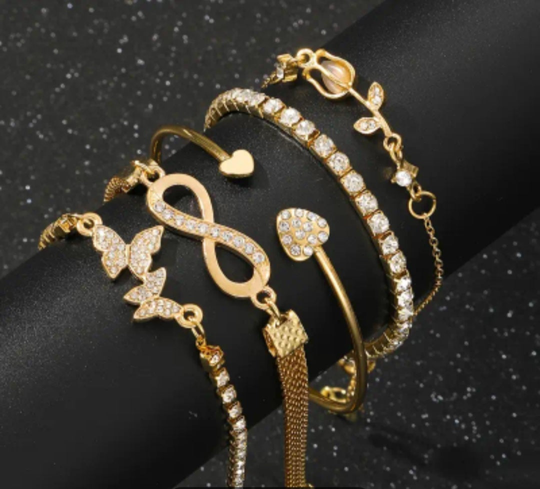 Ensemble Nina 5 bracelets doré/strass