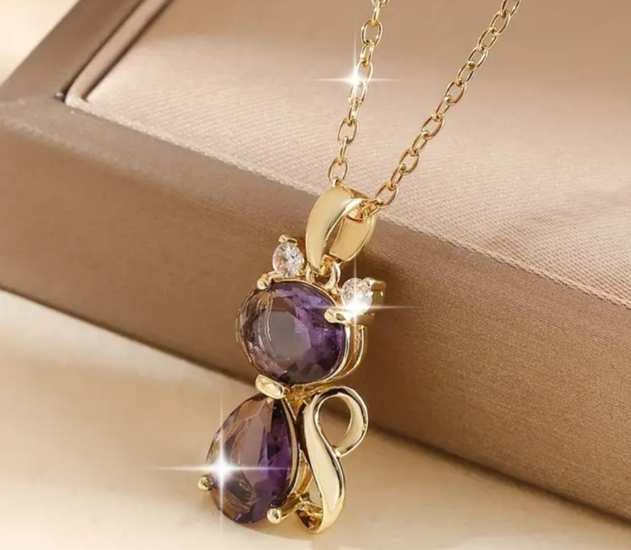 Collier chat doré/violet