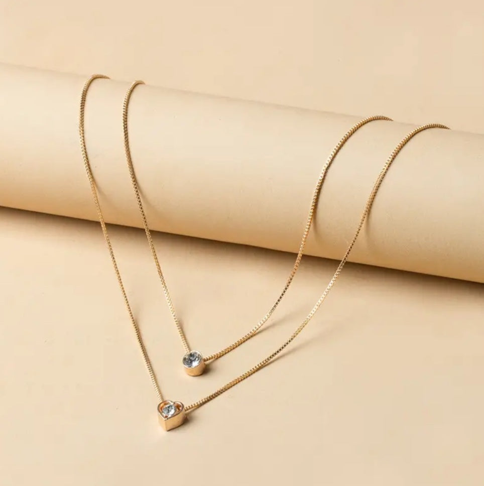 Collier Nina double strass et coeur doré