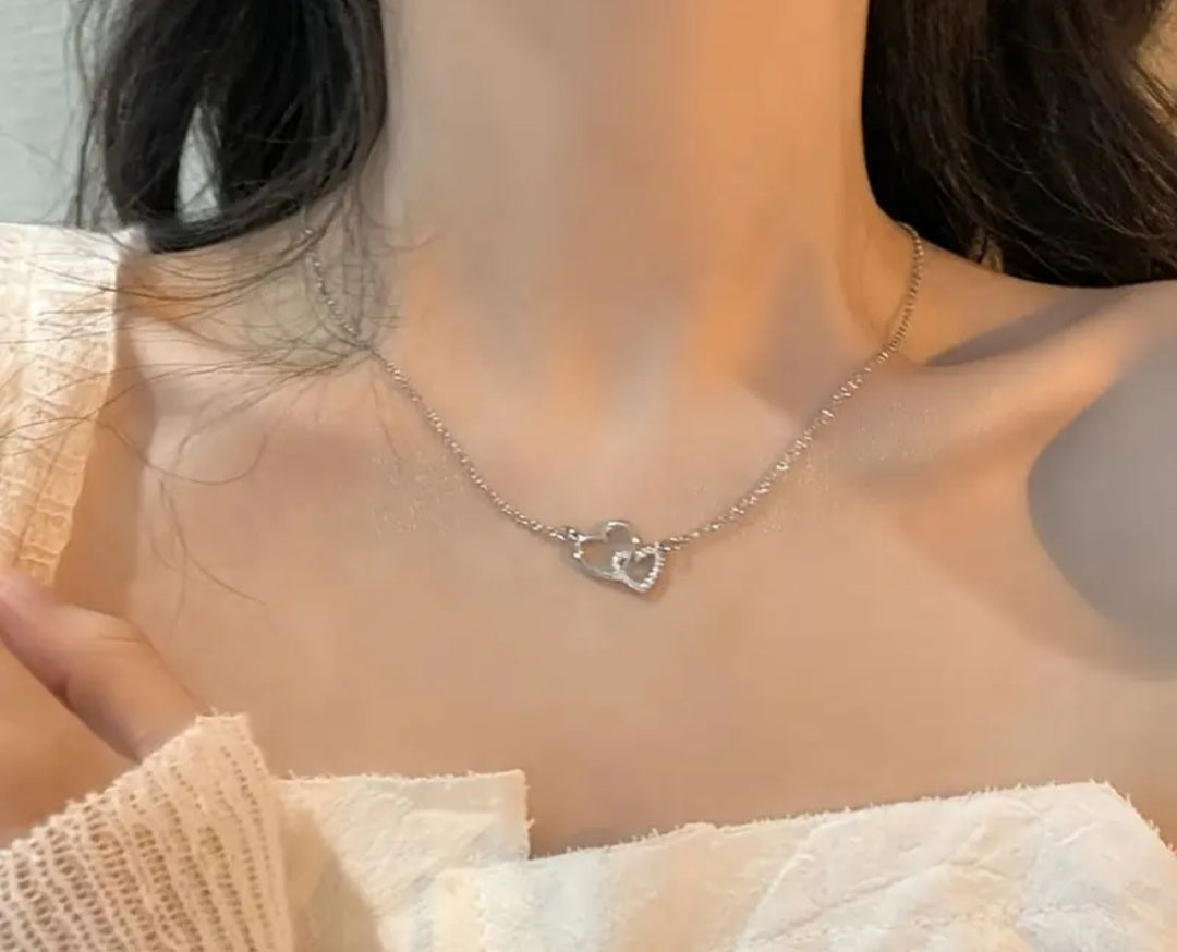 Collier Cécilia double coeur argenté