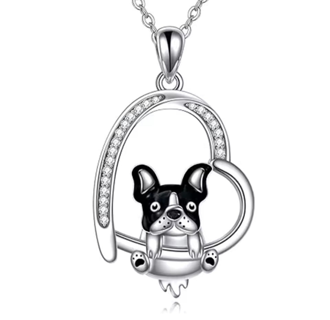 Collier Bulldog strass coeur
