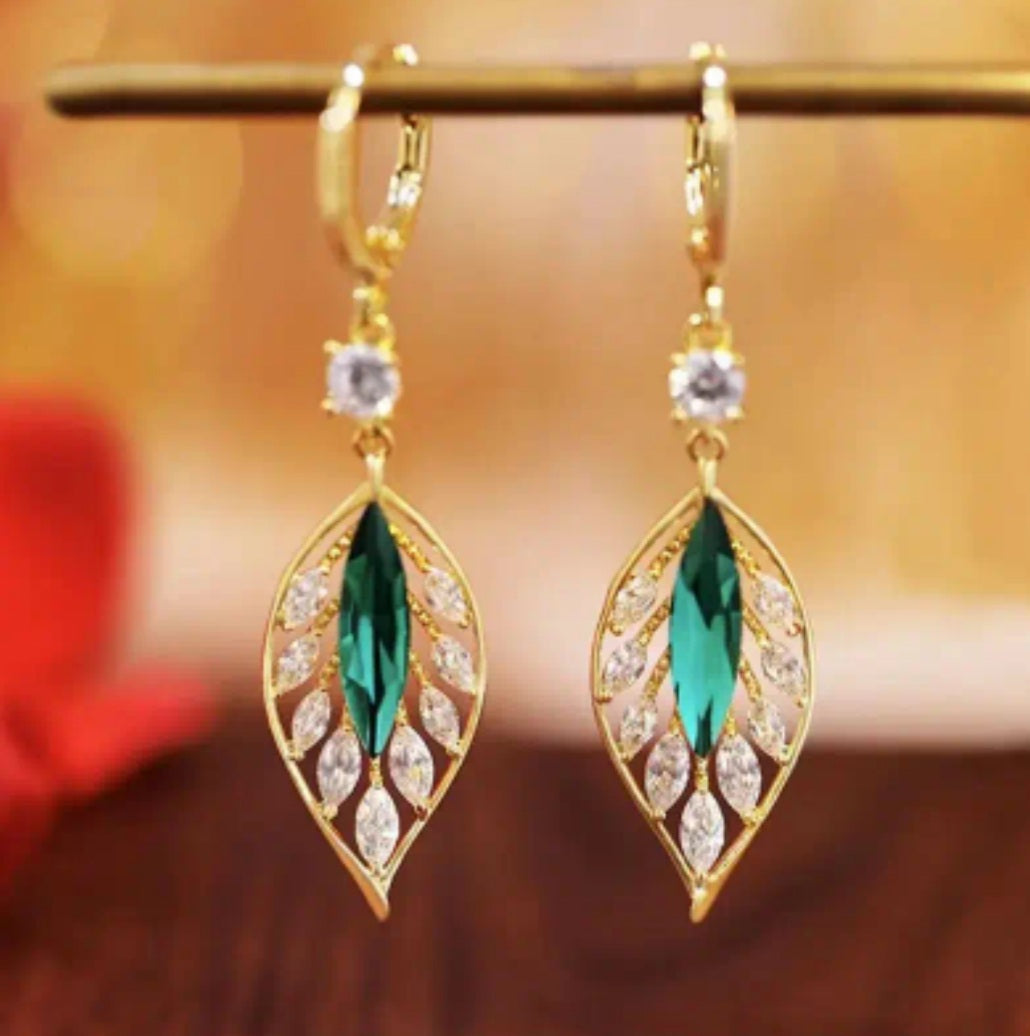 boucles Gwen plume verte strass/doré