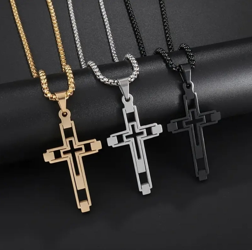Collier croix religieuse noire