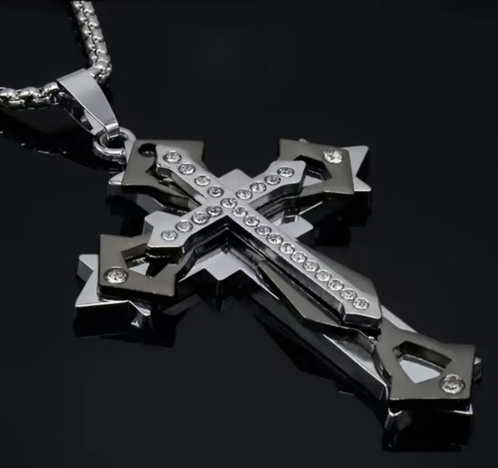 Collier Croix acier titane