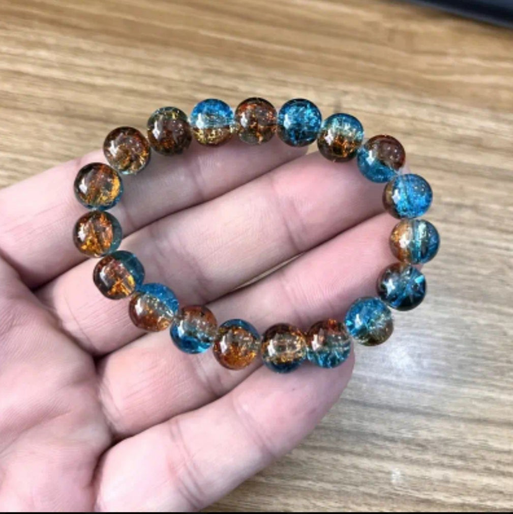 Bracelet perle de verre bleu/marron