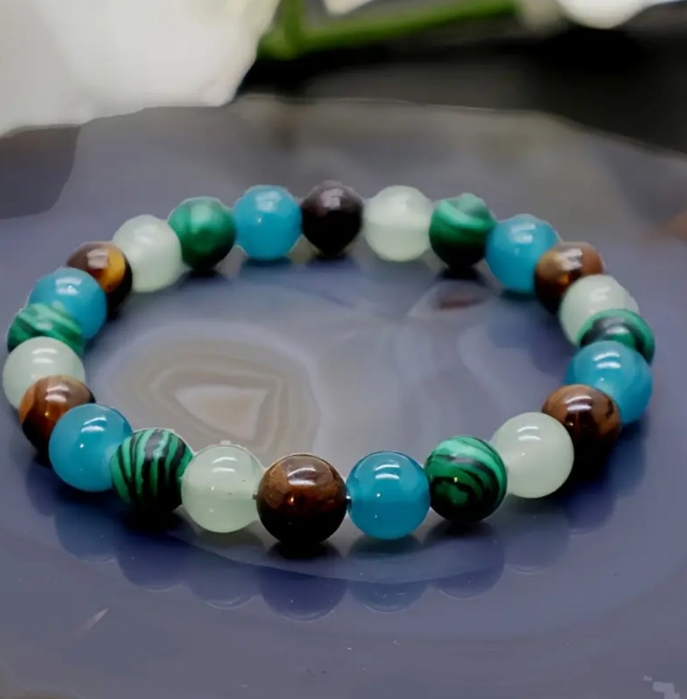 bracelet en pierre Oeil de tigre & malachite