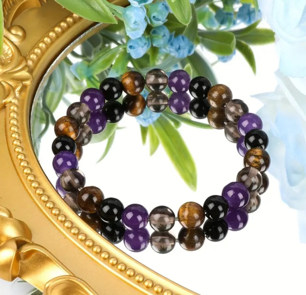 bracelet perle de tigre naturel et améthyste