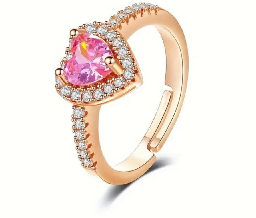 bague Célia coeur rose/doré strass