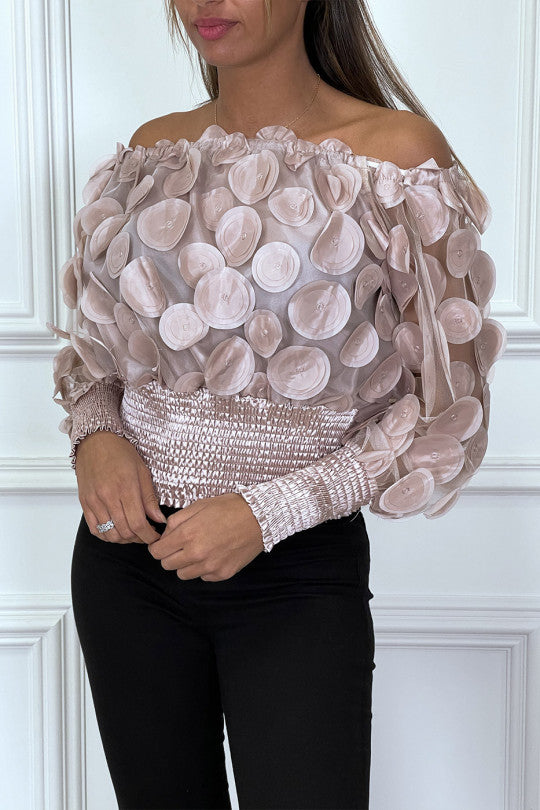 ⚘Haut rose col bateau