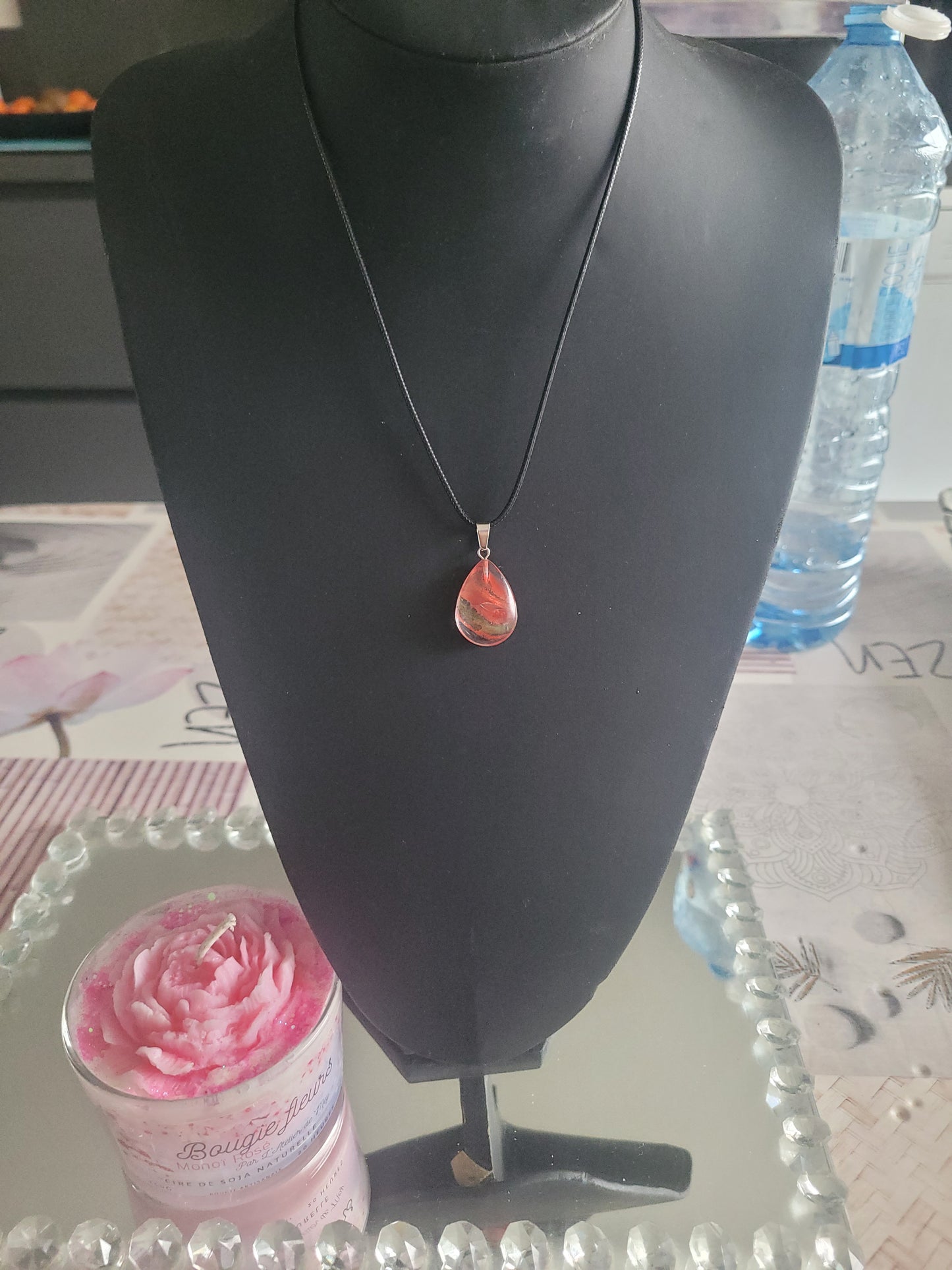 Collier en verre ovale rouge/vert