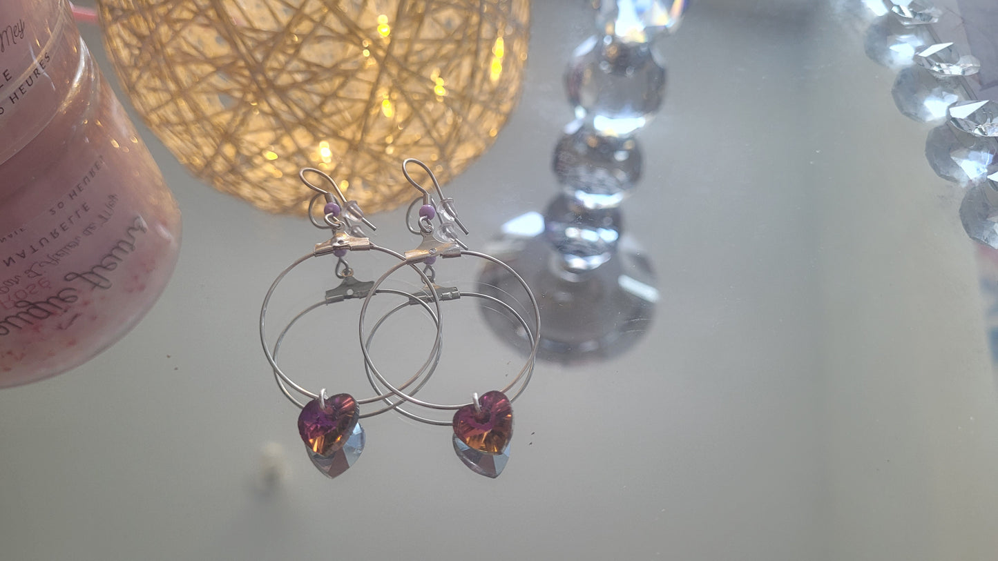 boucles créole coeur rose