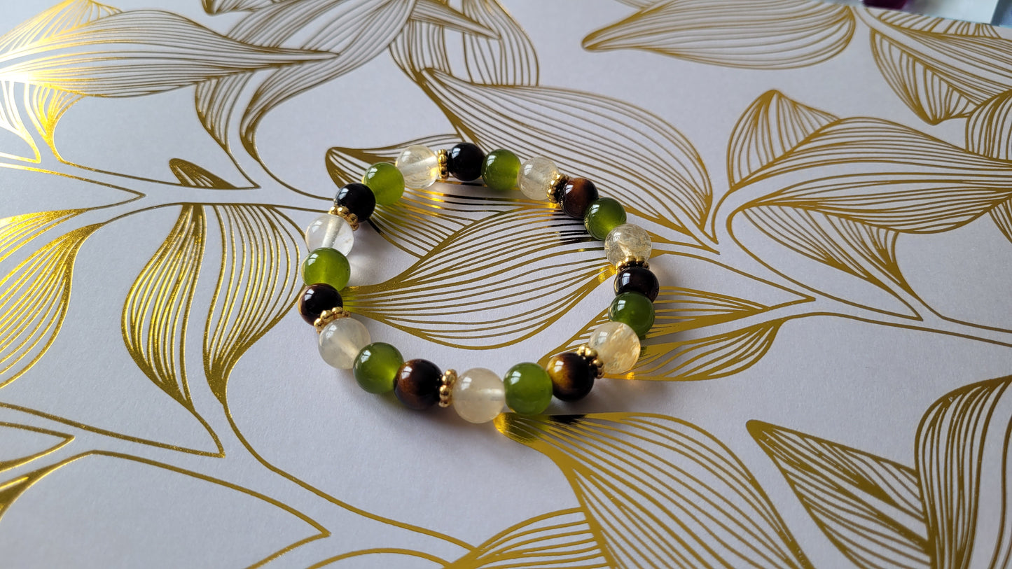 bracelet quartz fumé & oeil de tigre