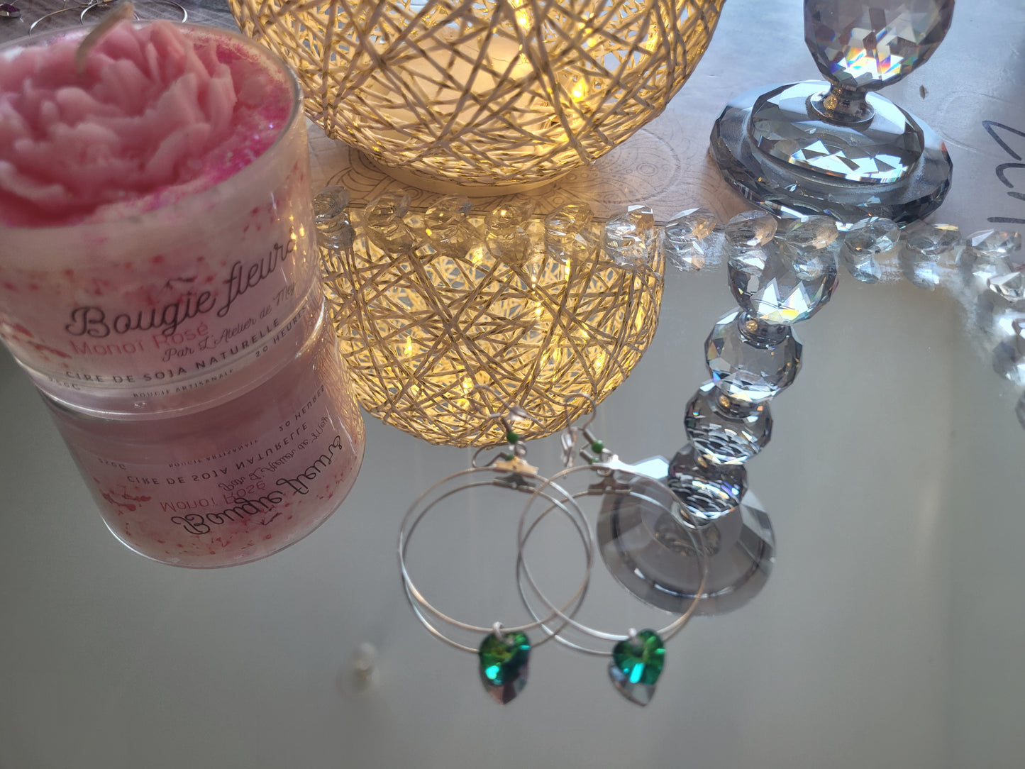 boucles créole coeur vert