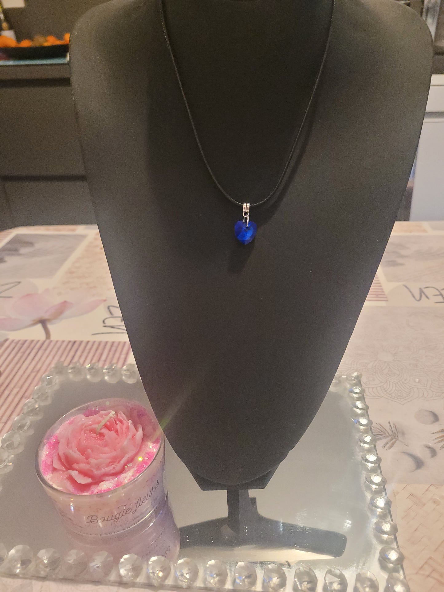 Collier coeur strass bleu