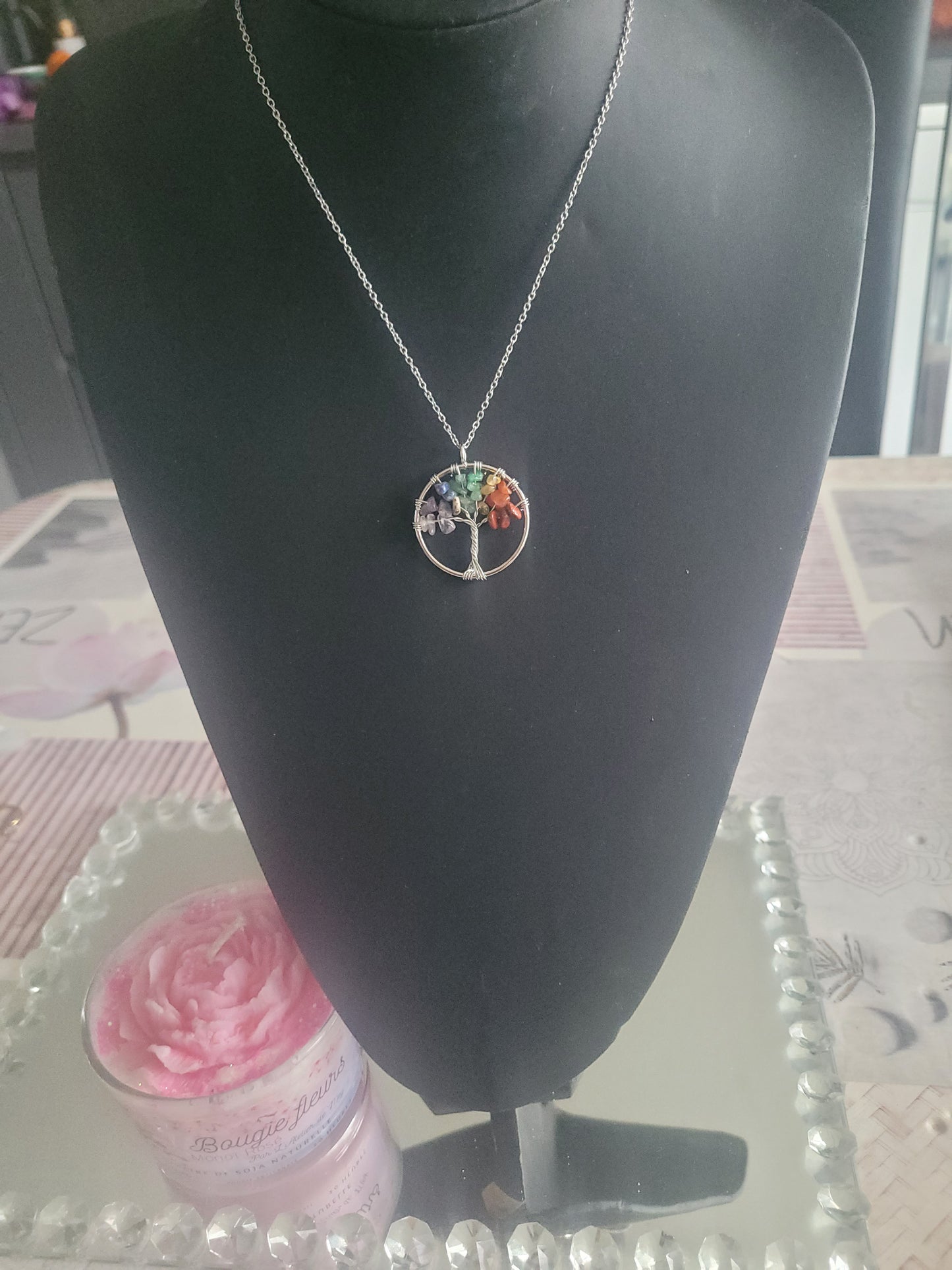 Collier Arbre de vie pierre naturelle colorés