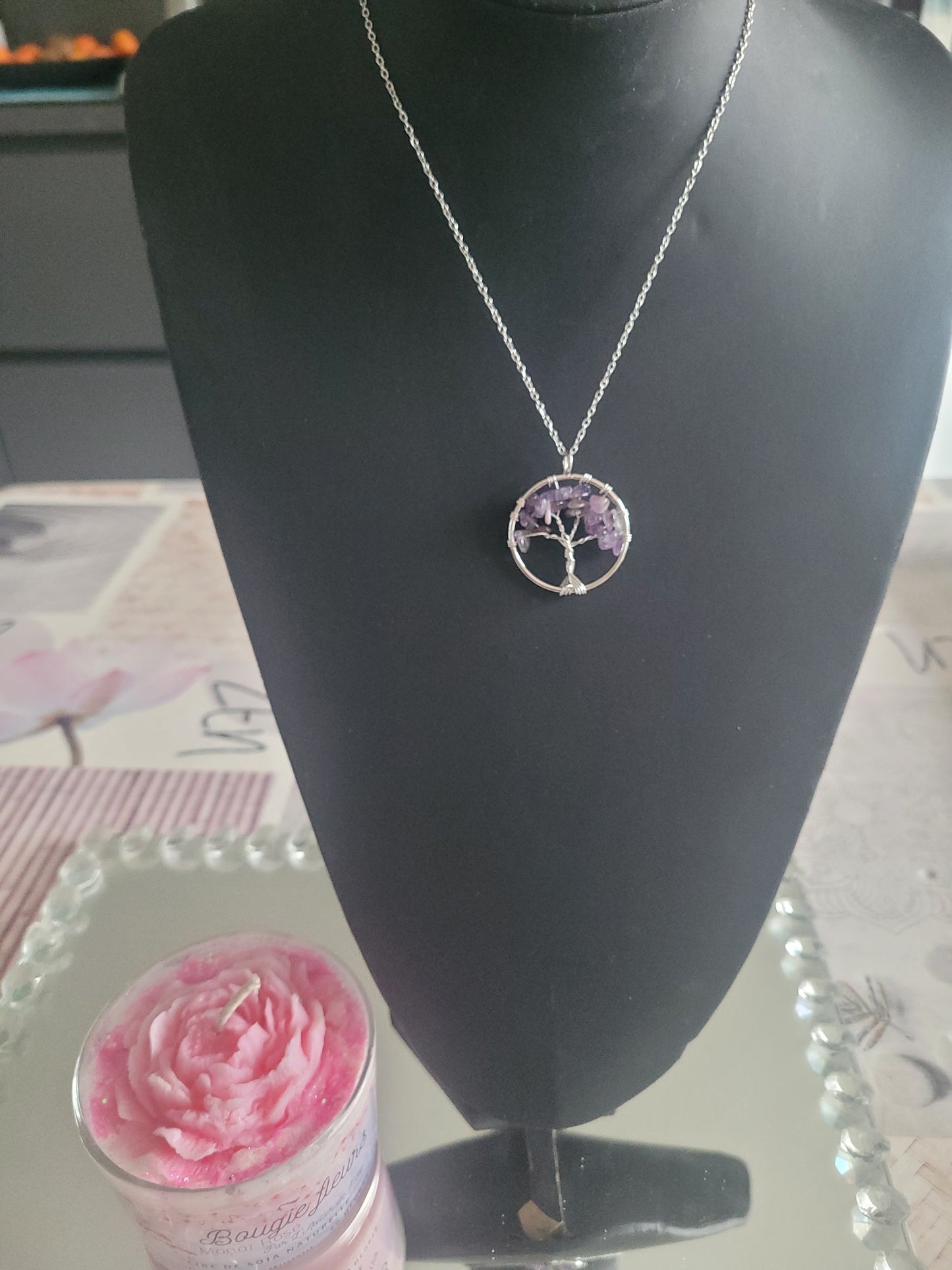 Collier Arbre de vie pierre naturelle violette