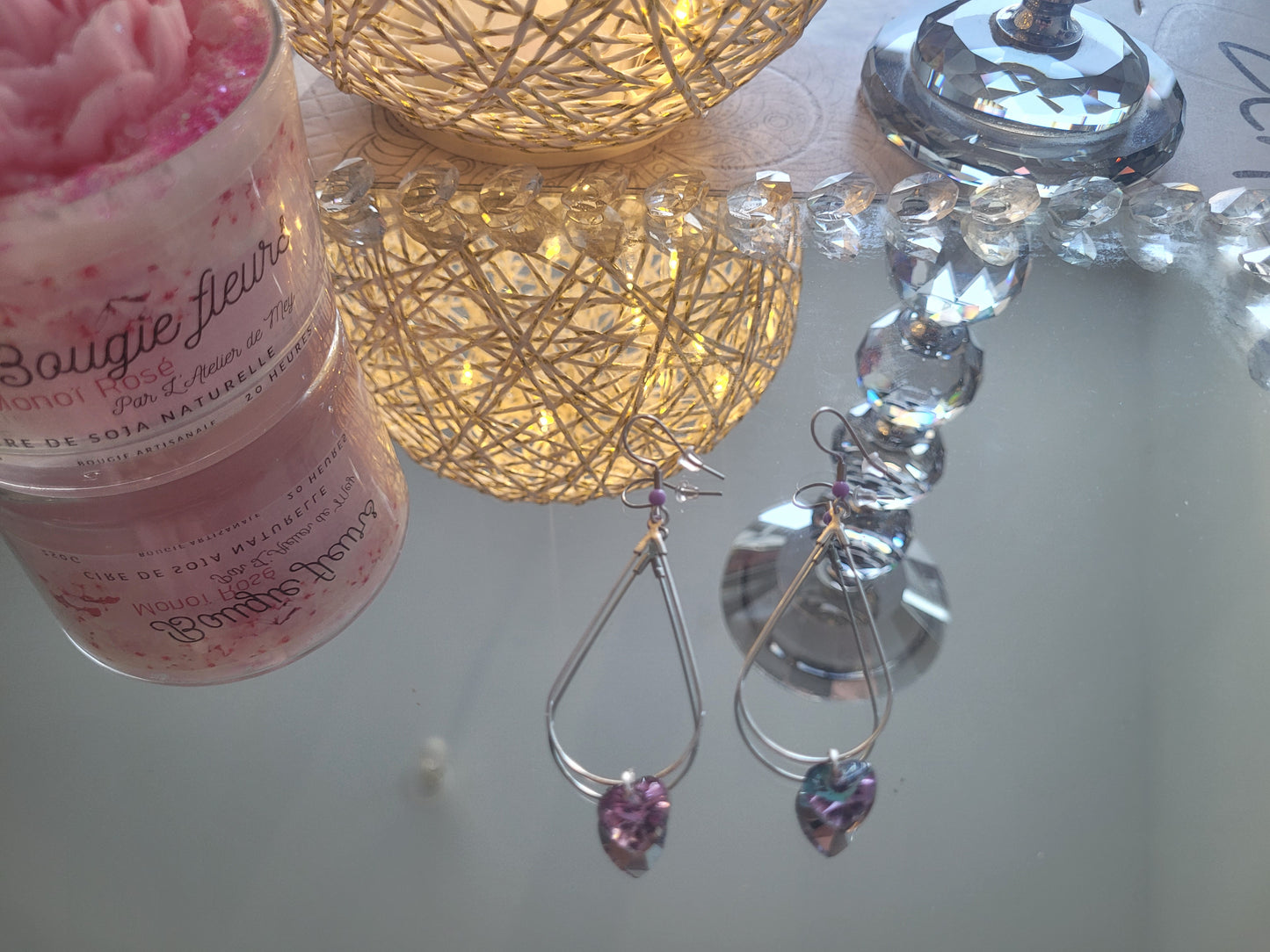 boucles créole coeur violet clair