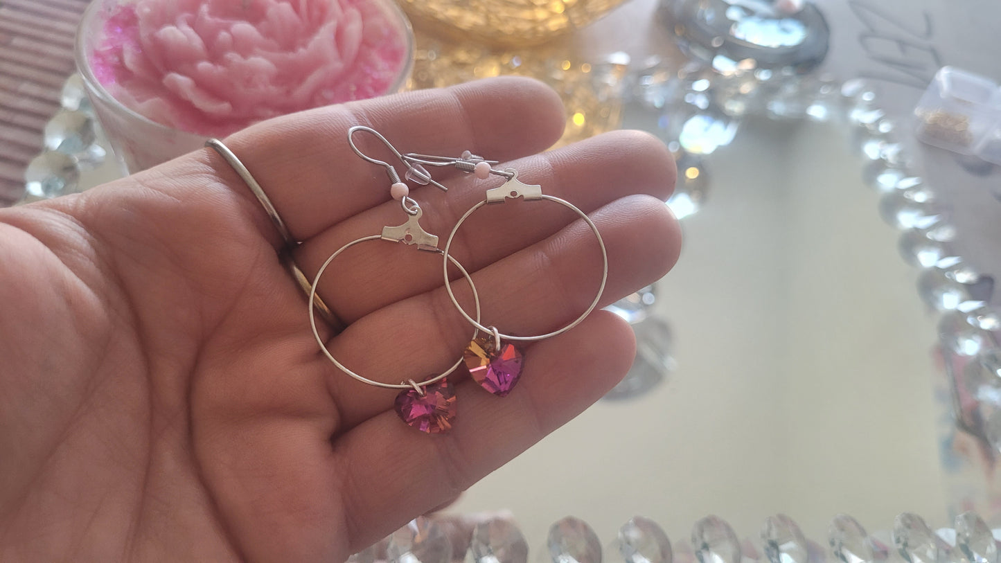 boucles créole coeur rose