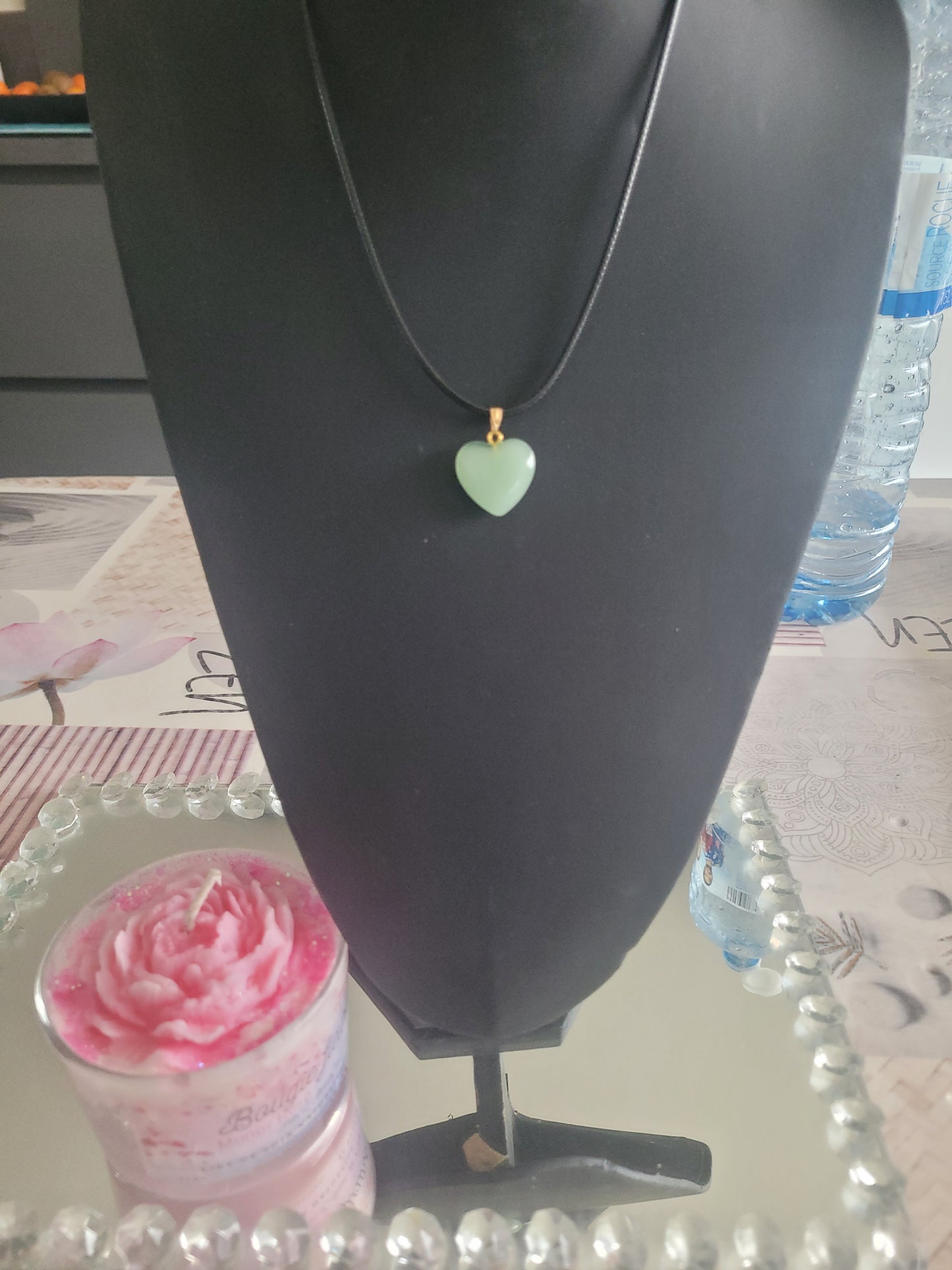 Collier coeur en verre vert