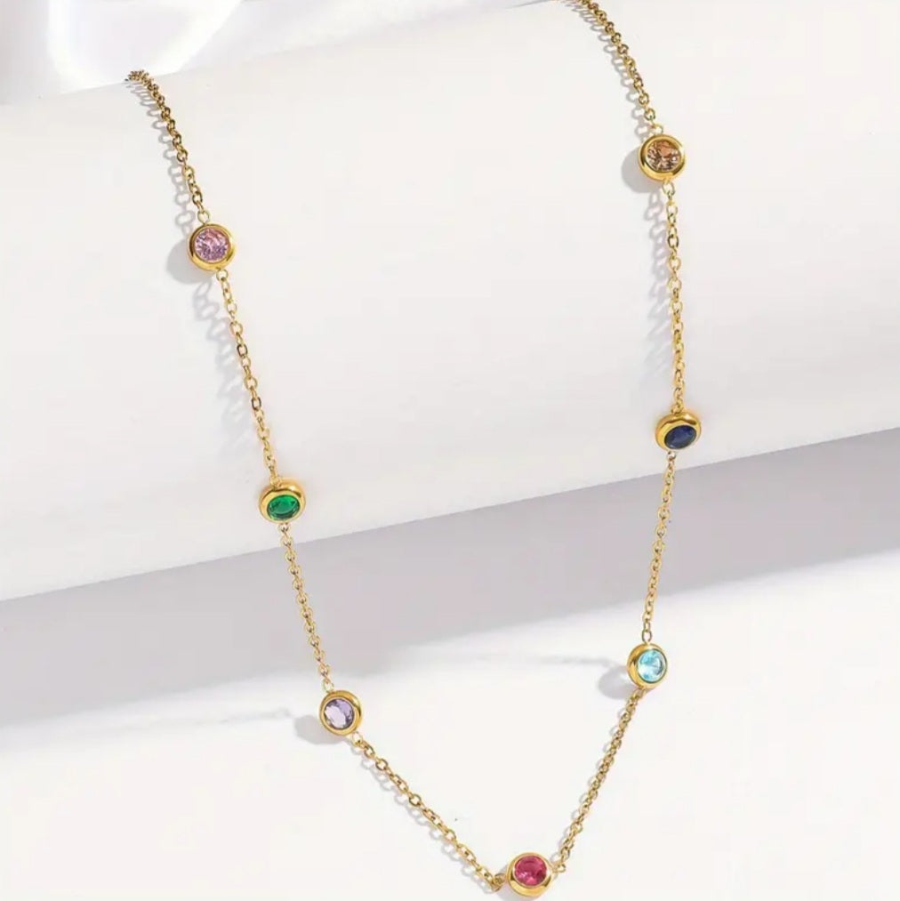 Collier Maria doré strass couleurs