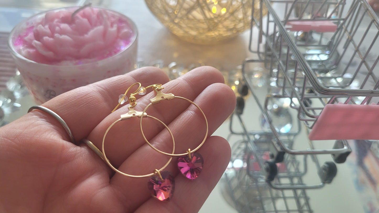 boucles créole coeur rose