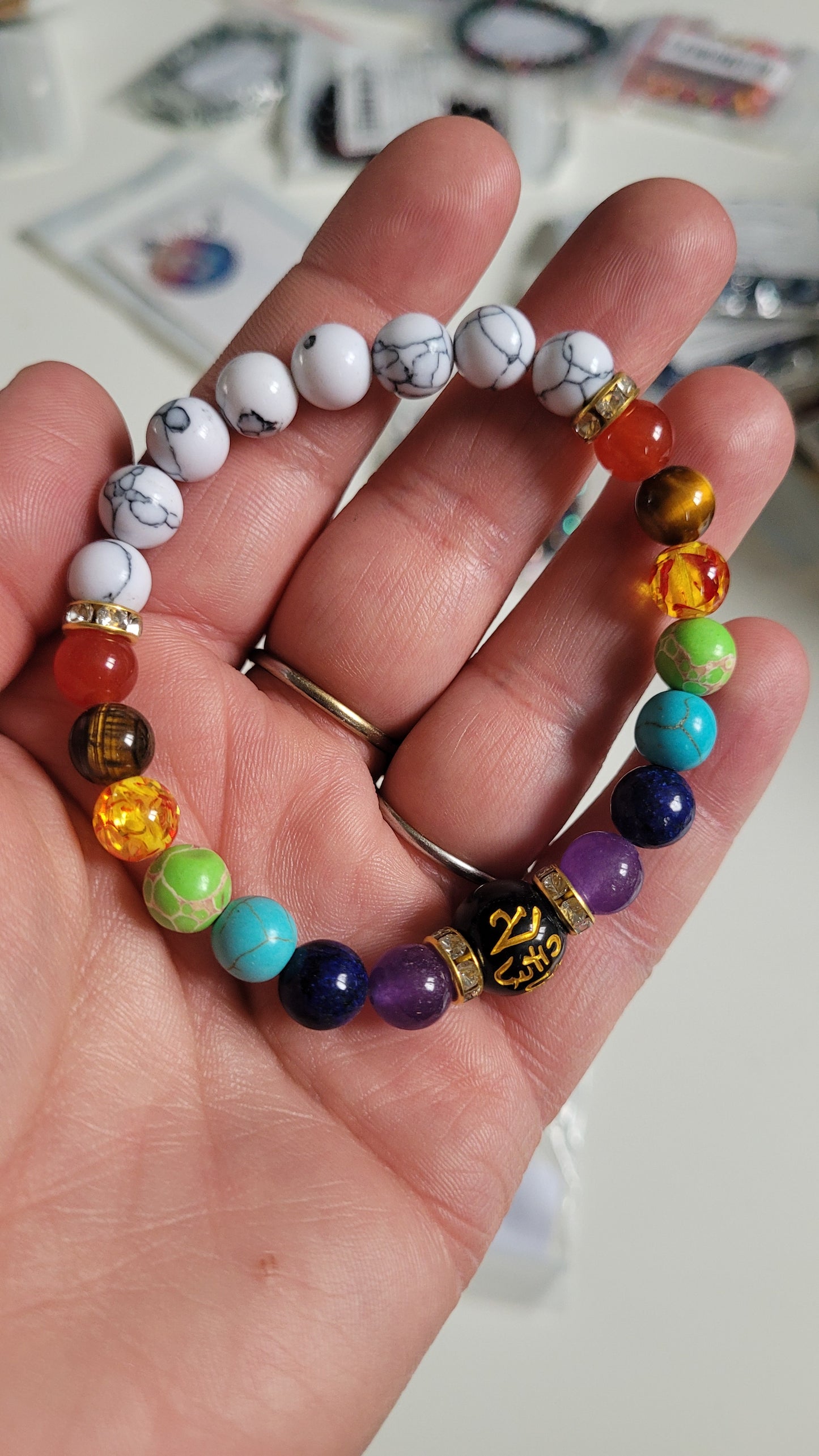 bracelet 7 chakras blanc