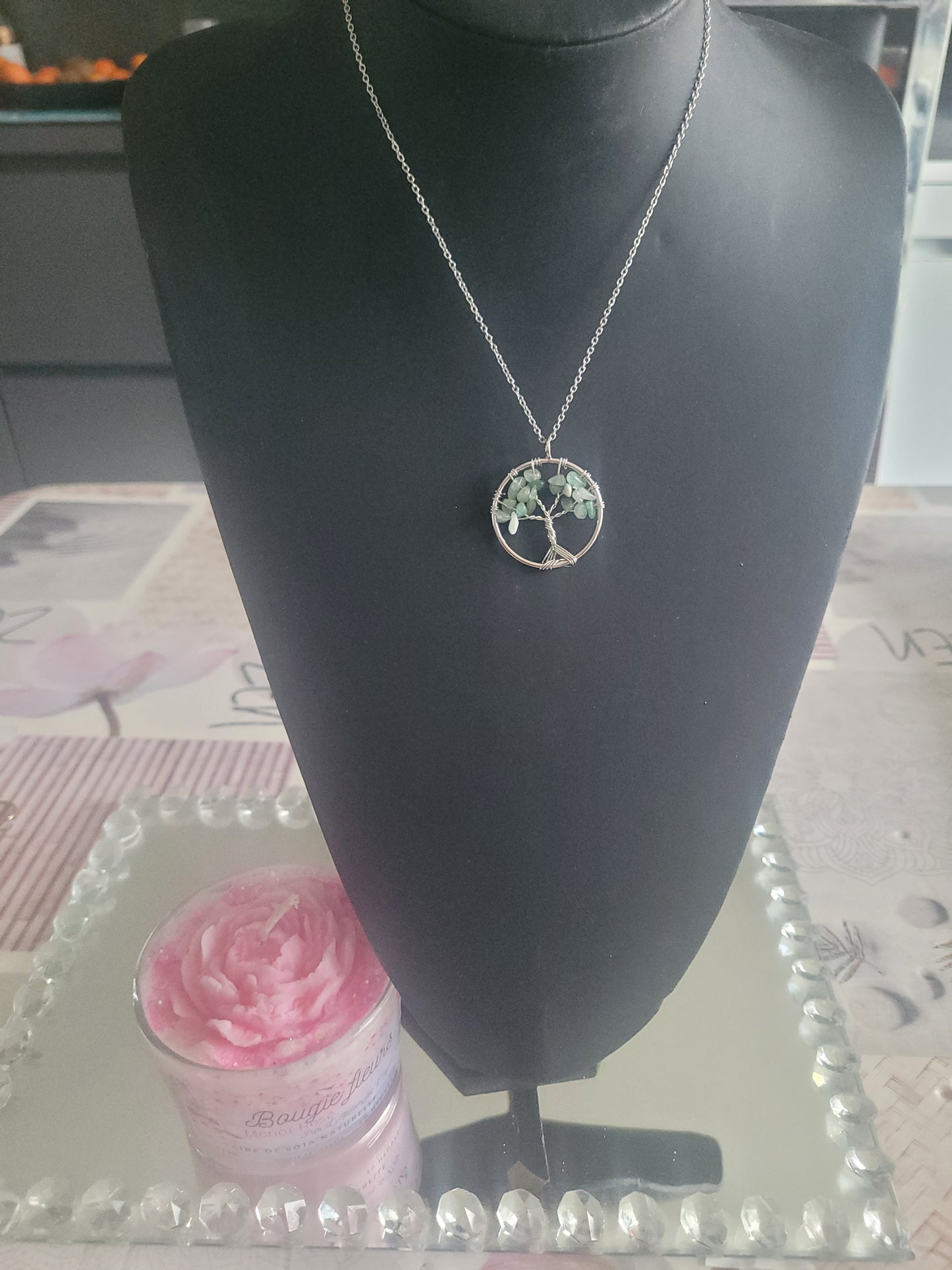 Collier Arbre de vie pierre naturelle verte