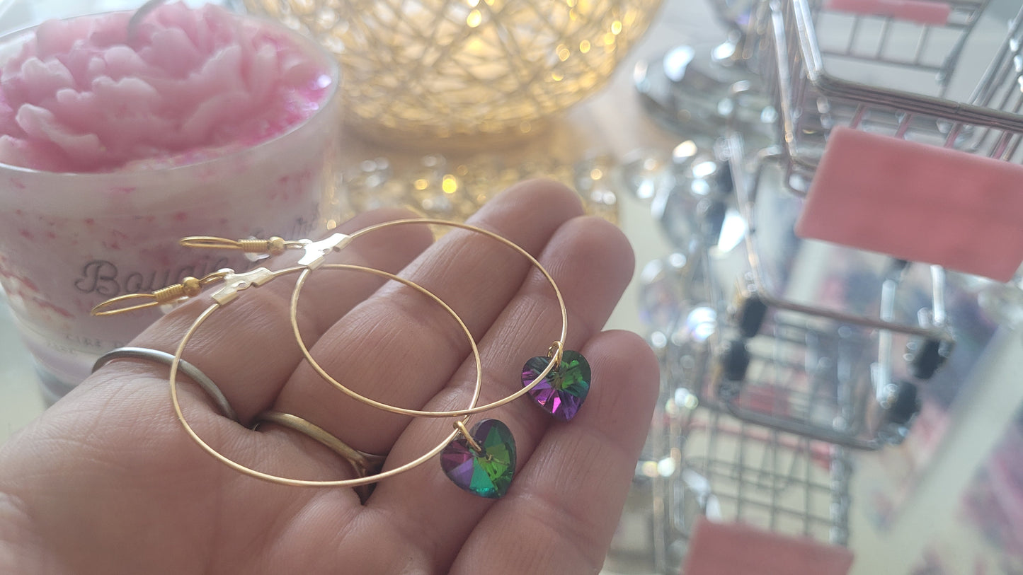 boucles créole coeur vert