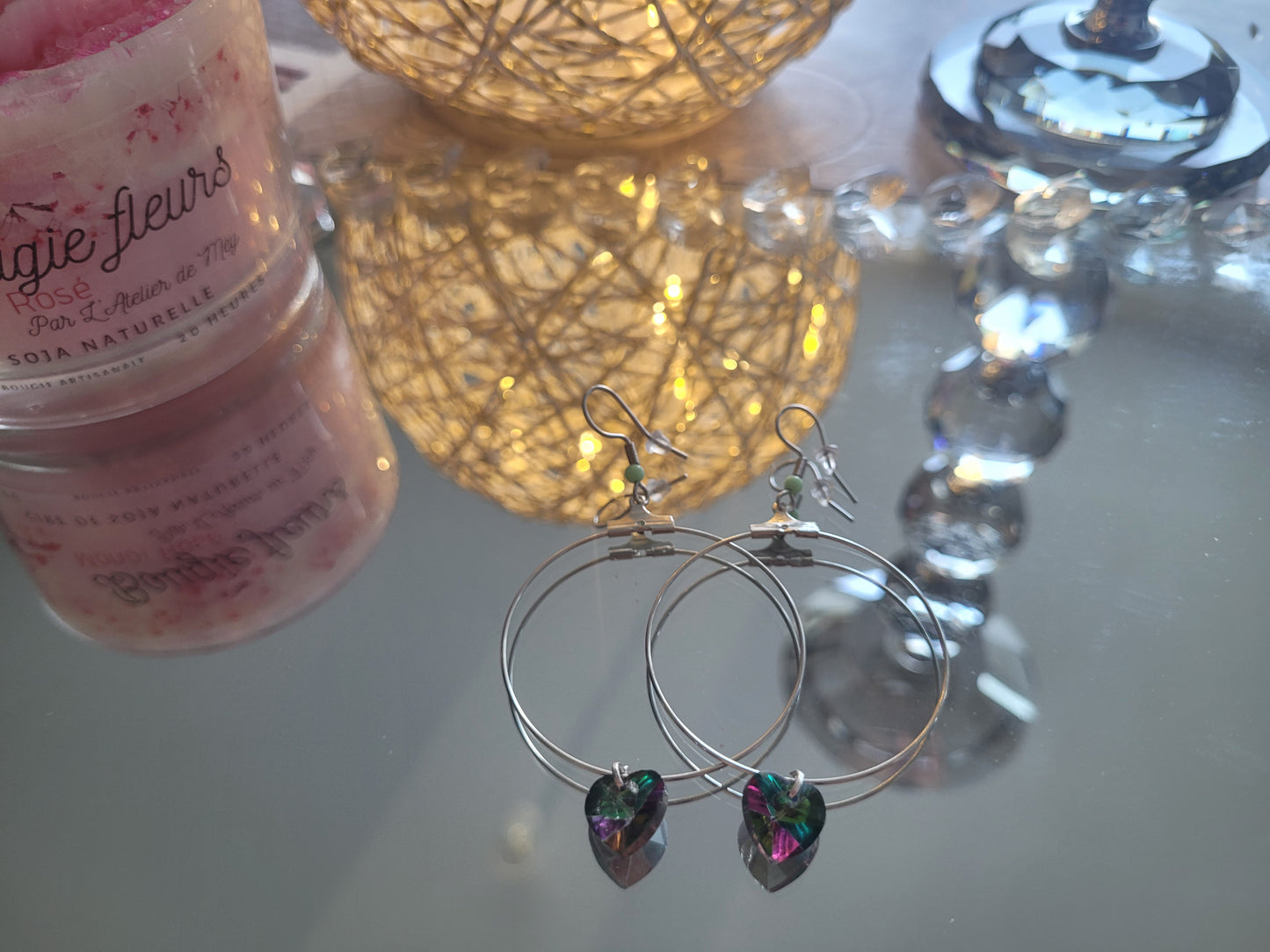 boucles créole coeur vert