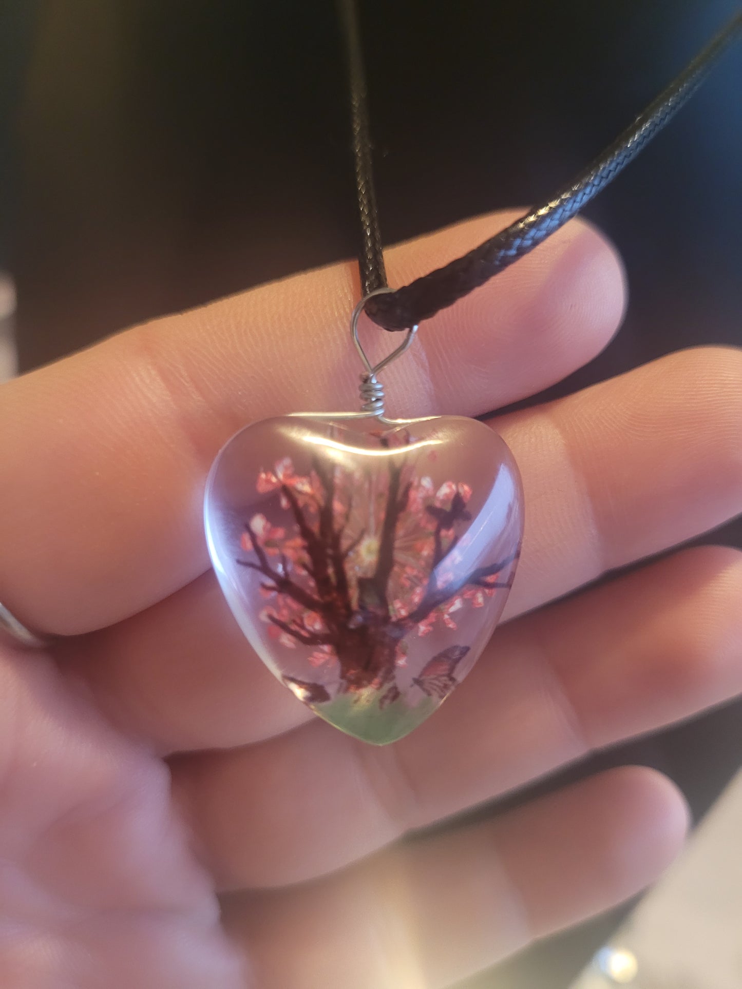 Collier coeur verre fleur rouge