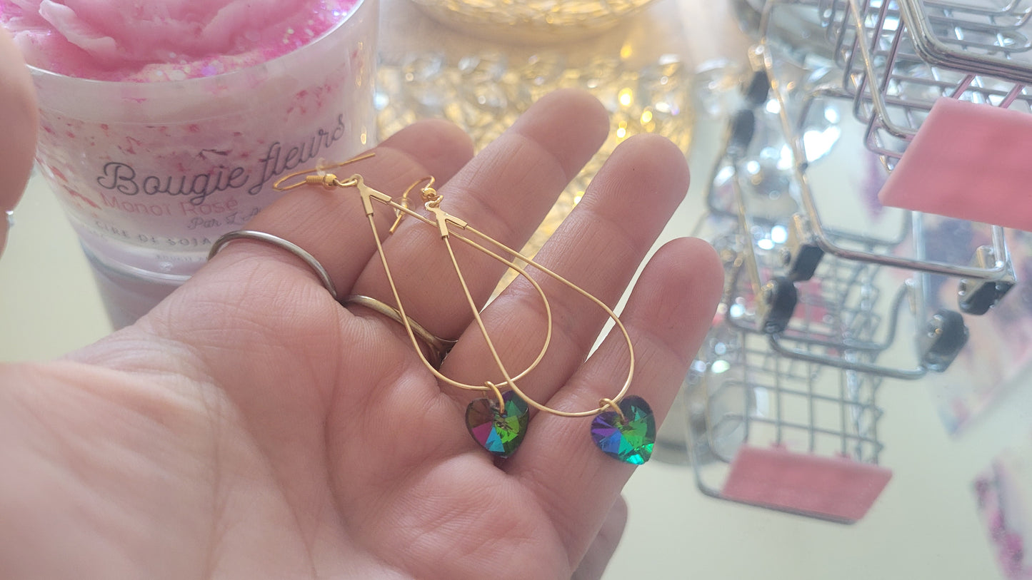 boucles créole coeur vert