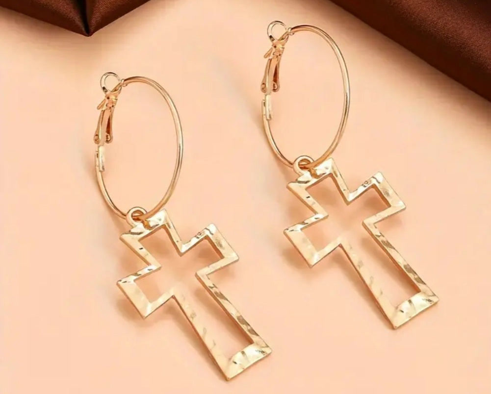 boucles anneau croix doré