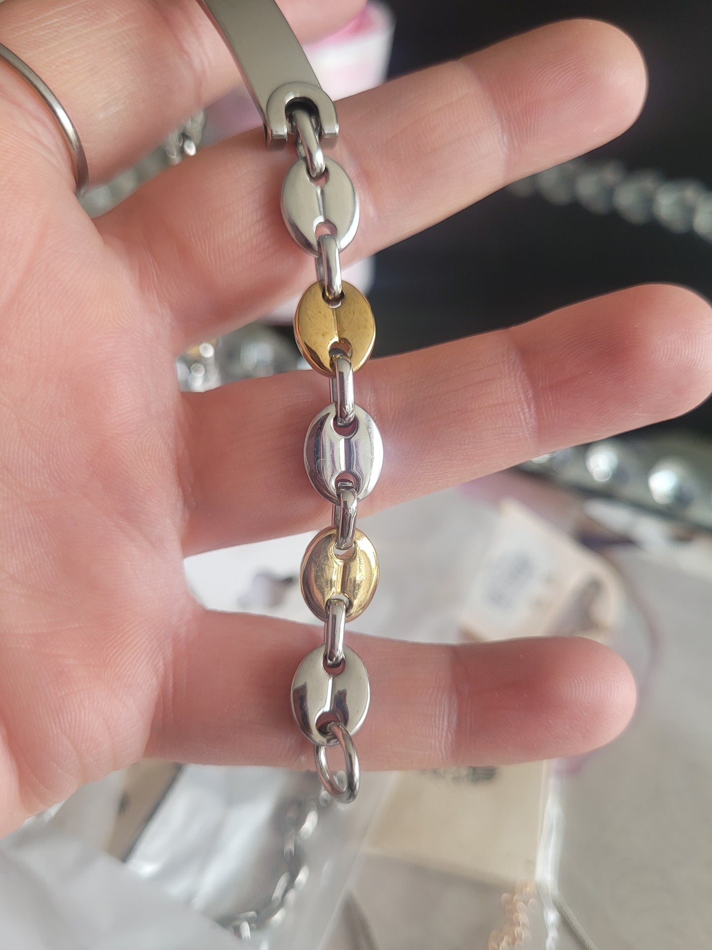 Gourmette grain de café bicolore doré/argenté