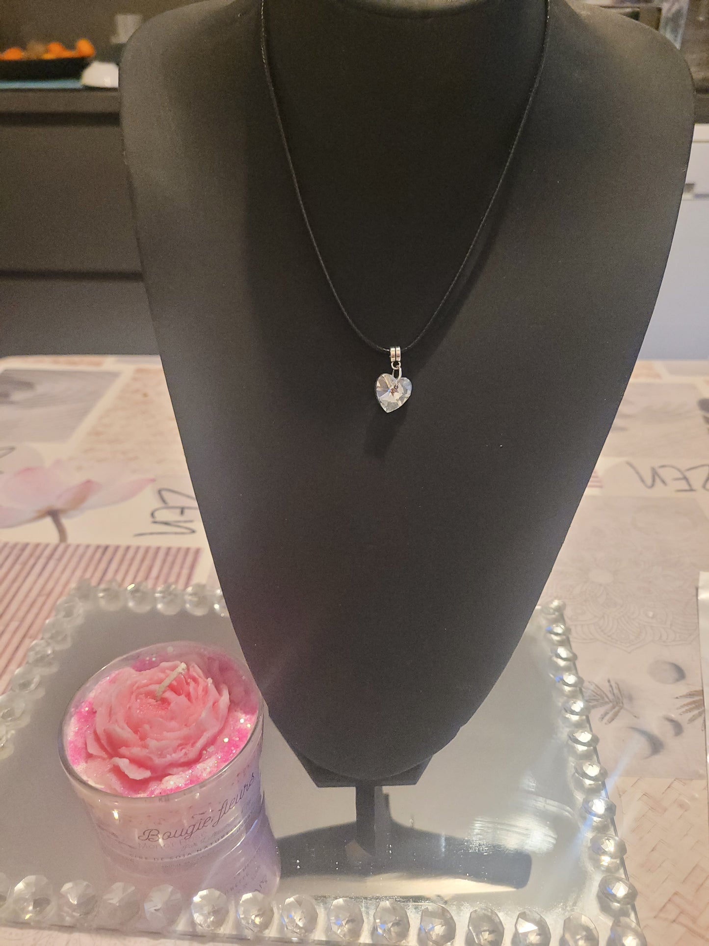 Collier coeur strass blanc