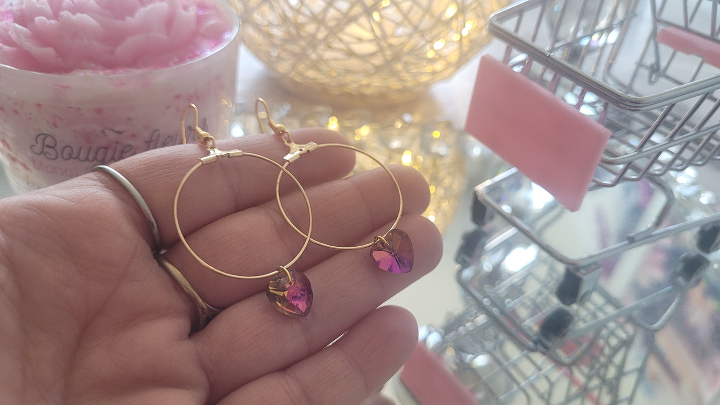 boucles créole coeur rose