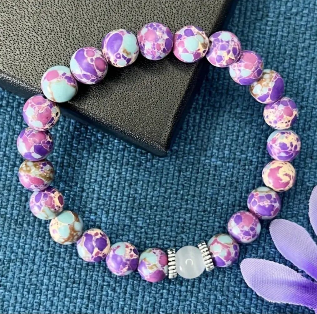 bracelet pierre sédimentaire, pierre lune rose/violet