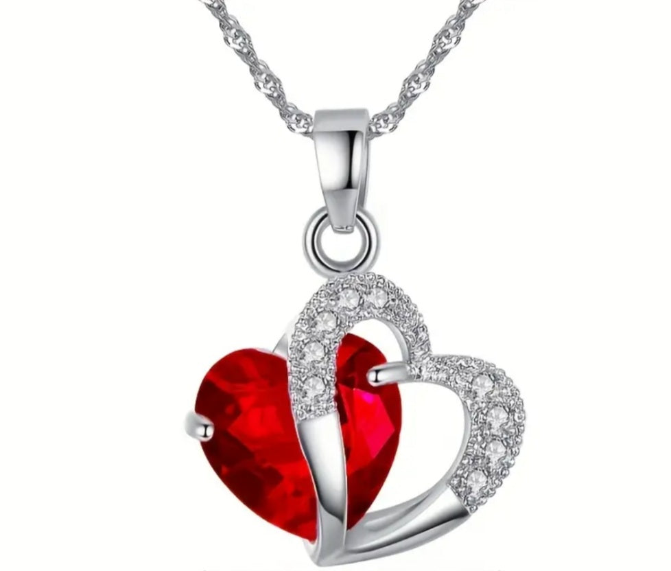 Collier coeur rouge/coeur strass