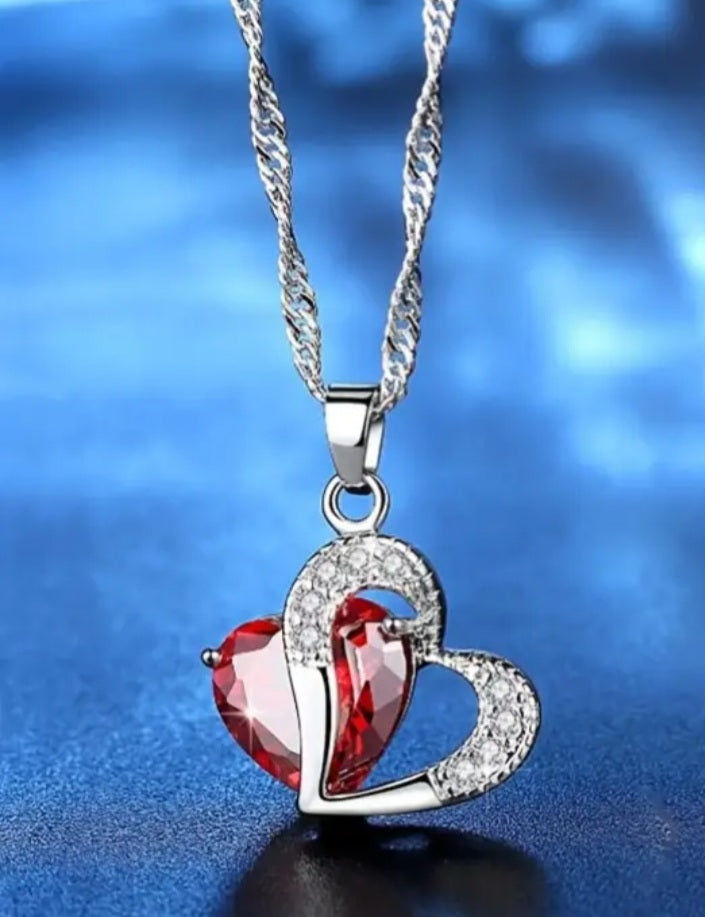 Collier coeur rouge/coeur strass