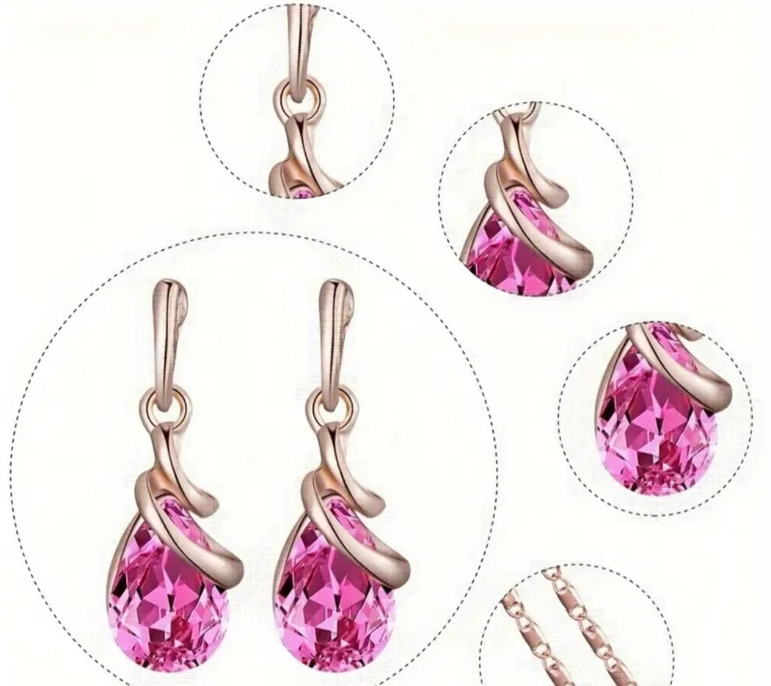 Parure Chloé en goutte d'eau rose