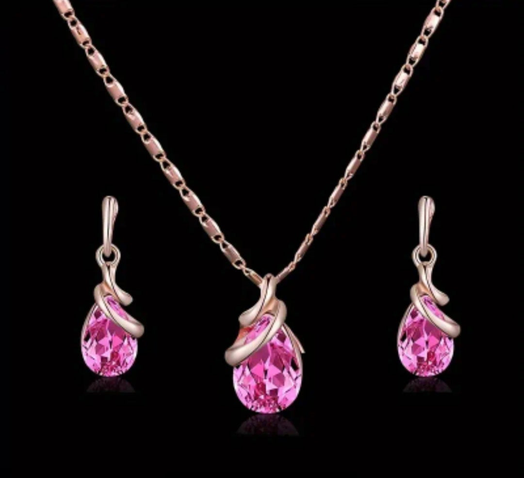 Parure Chloé en goutte d'eau rose