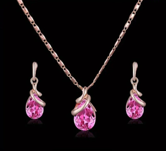 Parure Chloé en goutte d'eau rose