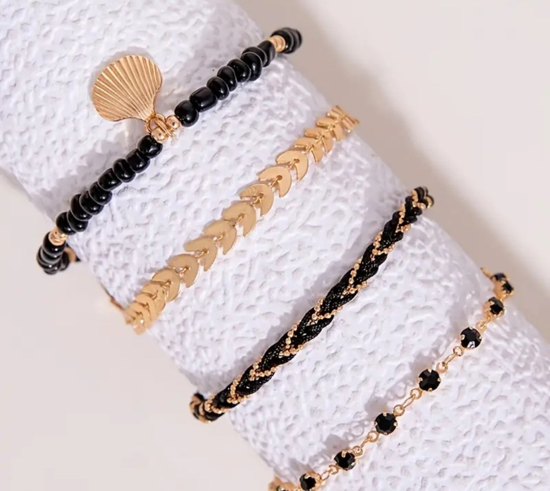 Ensemble Maya 4 bracelets doré/noir