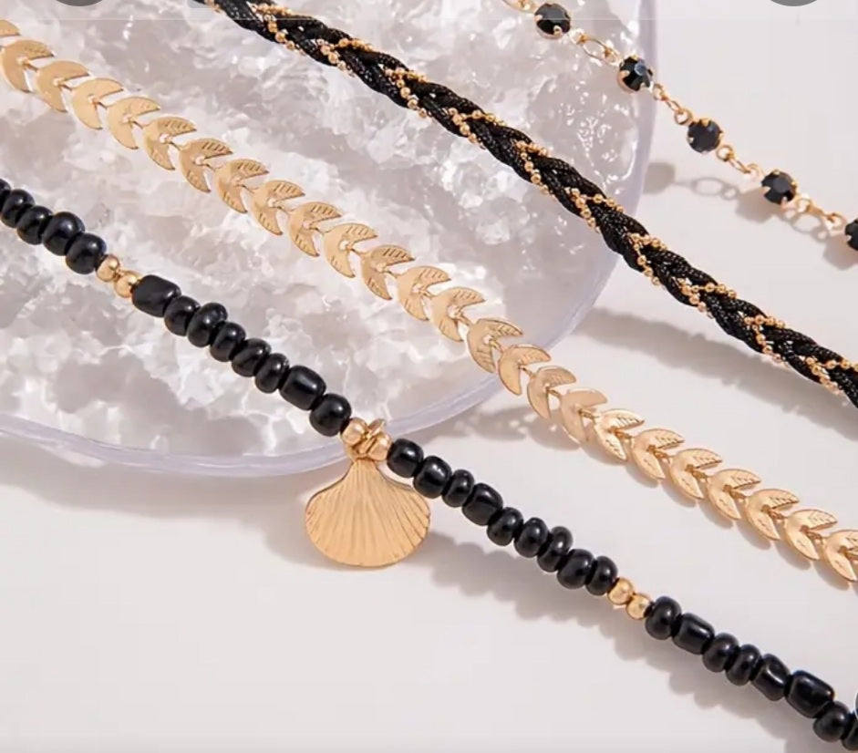 Ensemble Maya 4 bracelets doré/noir