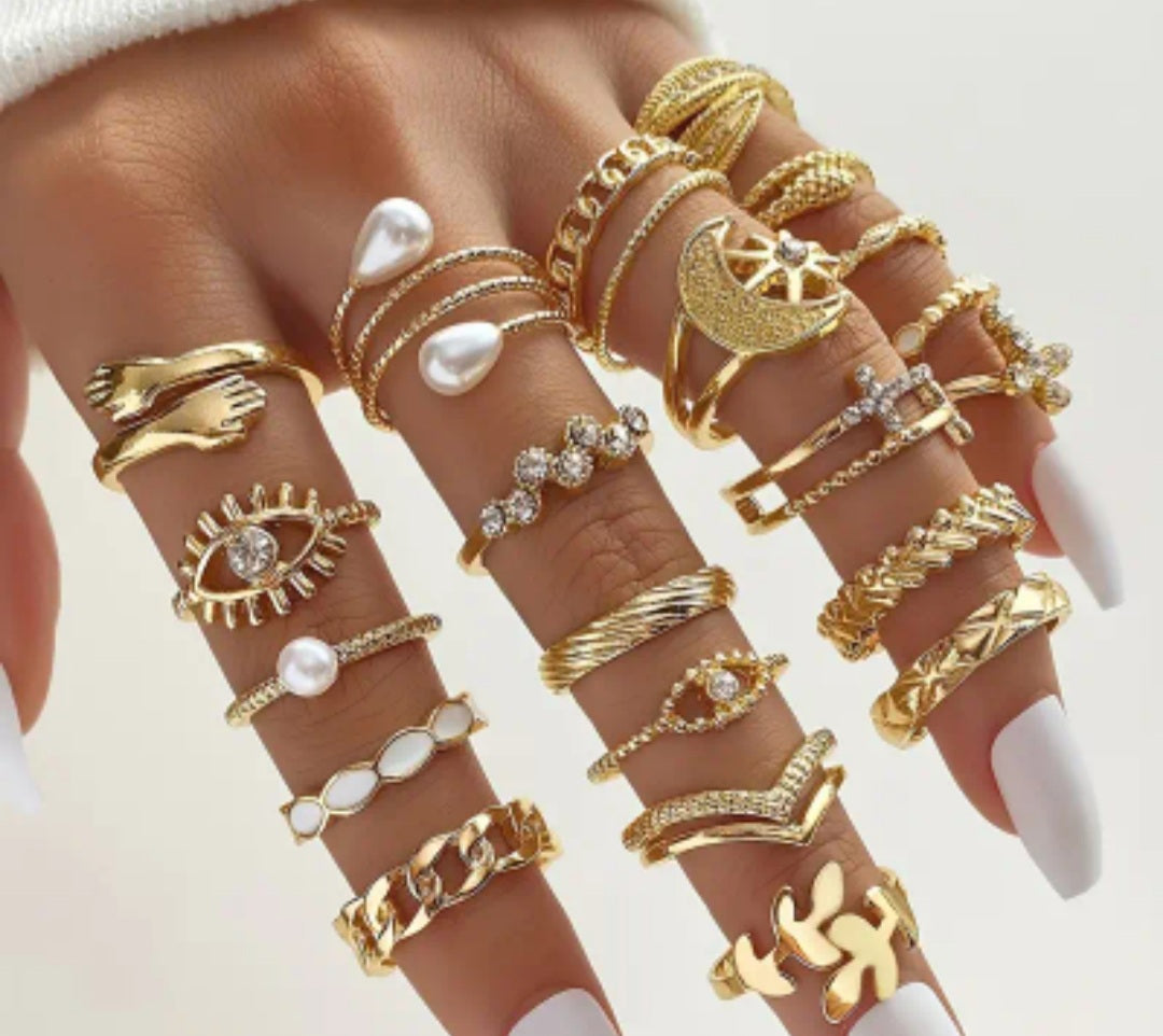 Ensemble Paloma 22 bagues doré