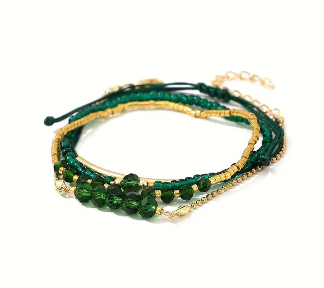 Ensemble Tess 4 bracelets doré/vert