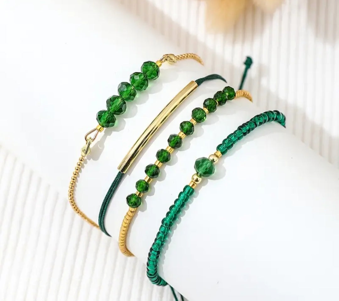 Ensemble Tess 4 bracelets doré/vert