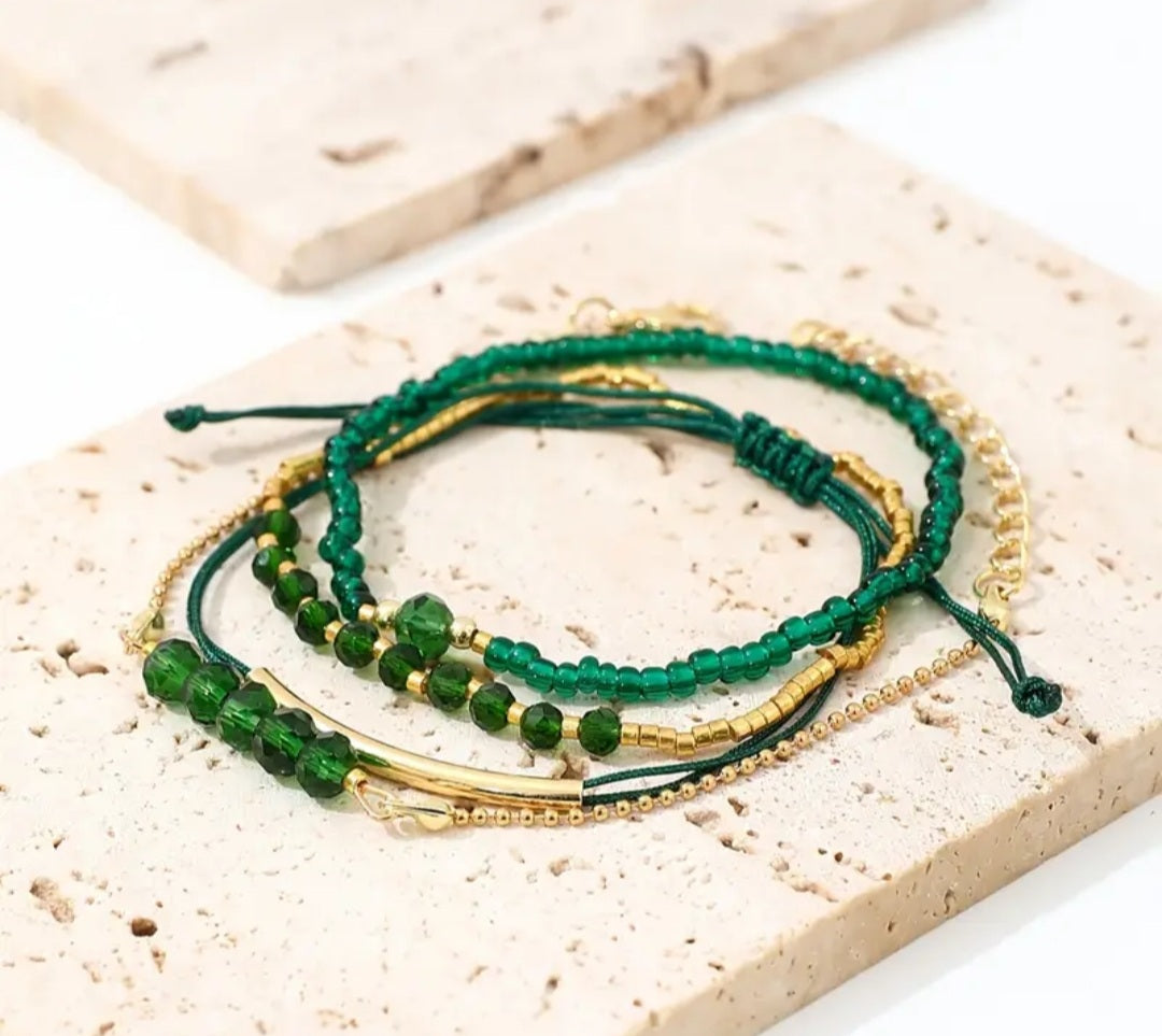 Ensemble Tess 4 bracelets doré/vert